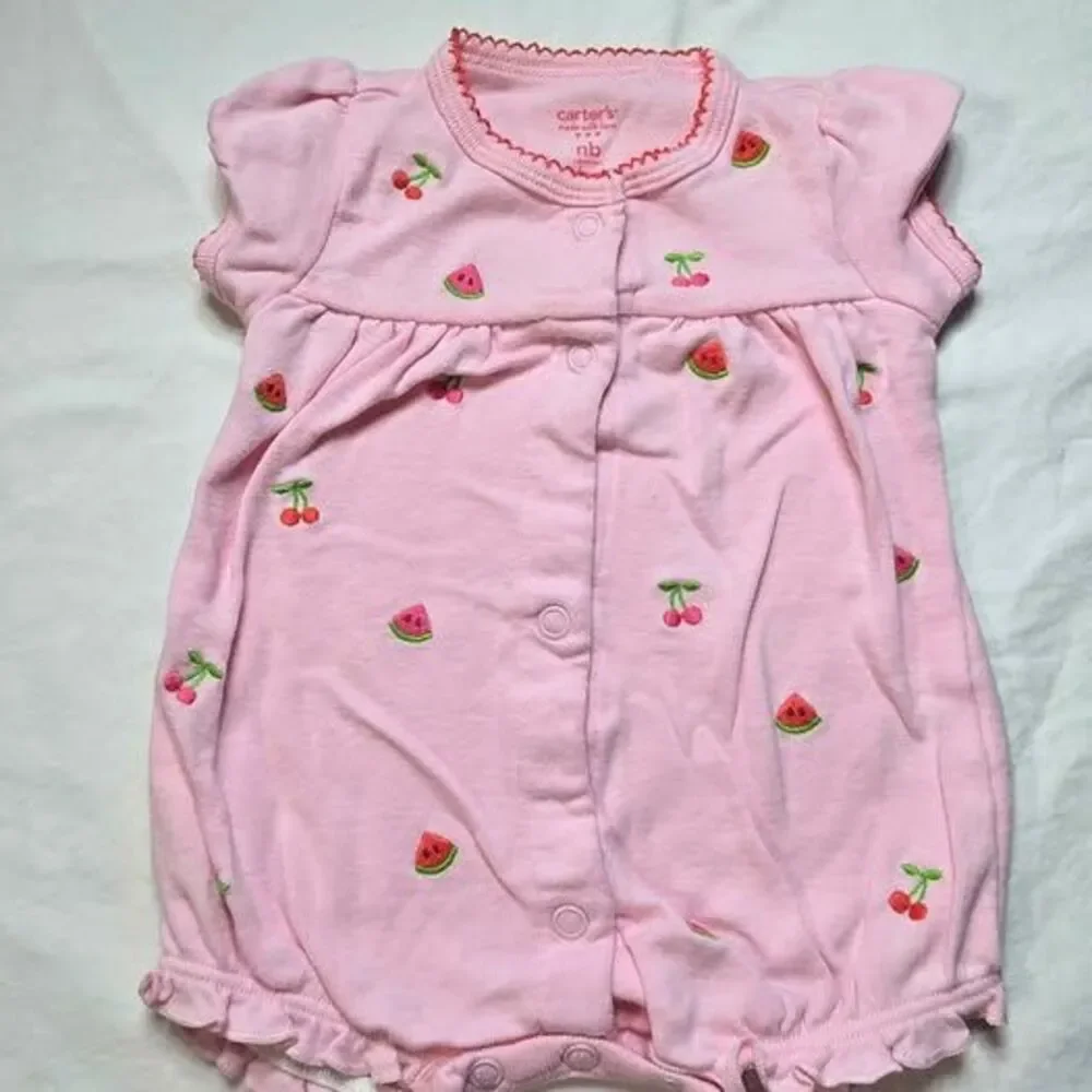 Vintage Carter's baby girl pink romper cherries watermelon Newborn